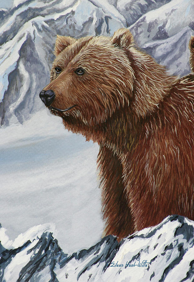 Grizzly Bear Painting - Grizzly Snowy Mountain by Eileen Herb-witte