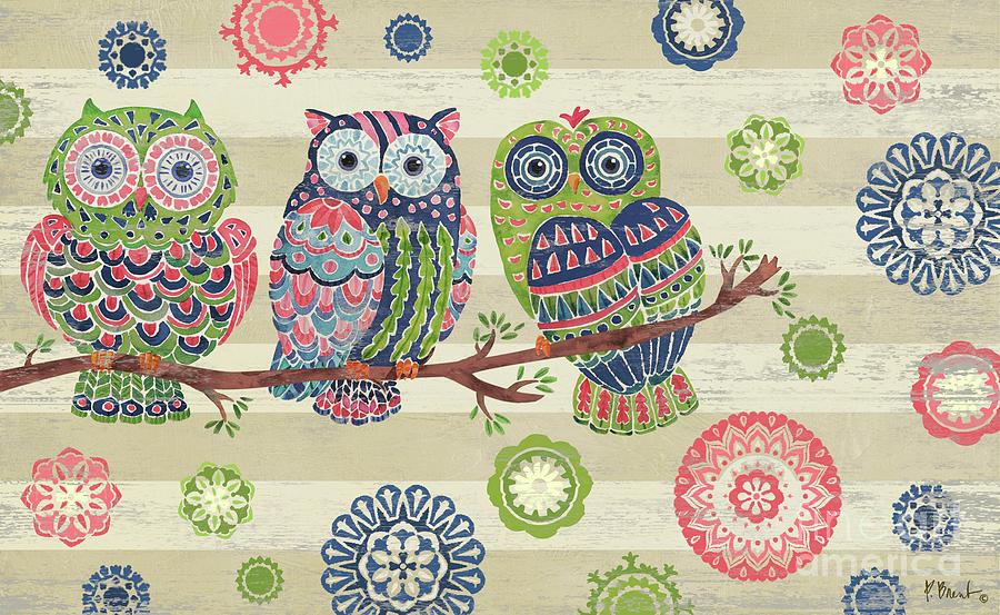 Owl Painting - Groovy Owls Horizontal I by Paul Brent