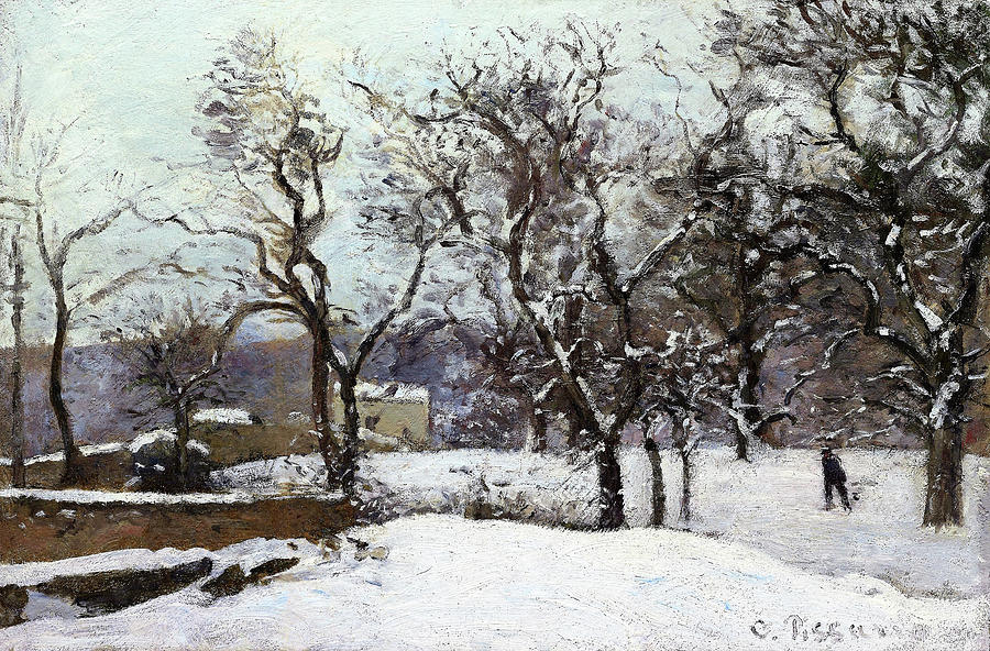 Grounds of the Castle of Pont under Snow, Louveciennes - Digital Remastered Edition Painting by Camille Pissarro