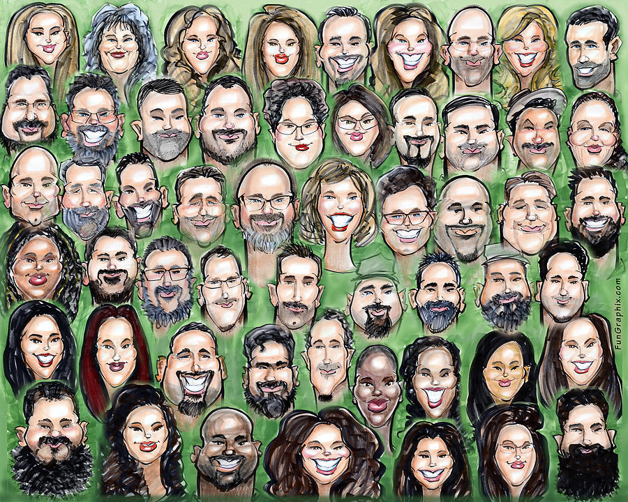 Group Caricature from Individuals drawn live at Event Digital Art by Kevin Middleton