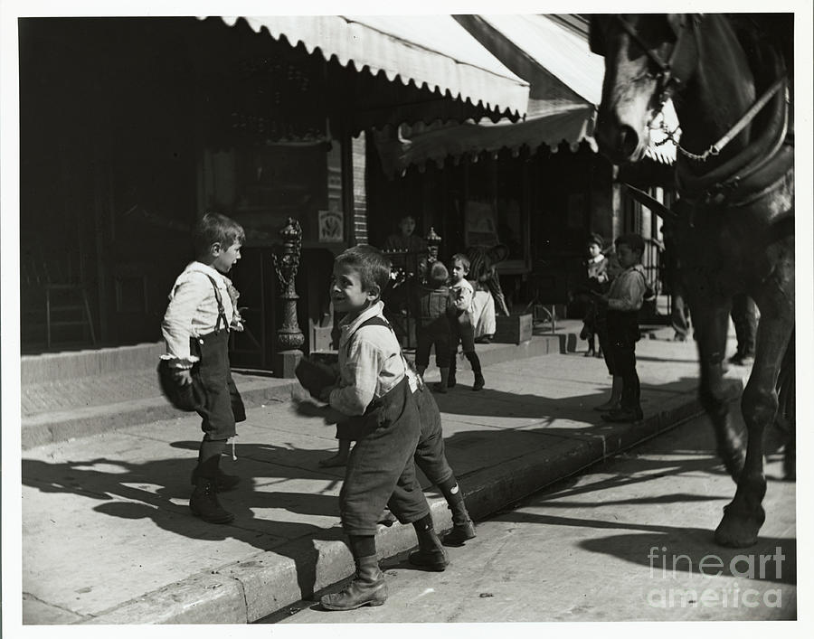 Group Of Boys Standing On Sidewalk Photograph by Bettmann