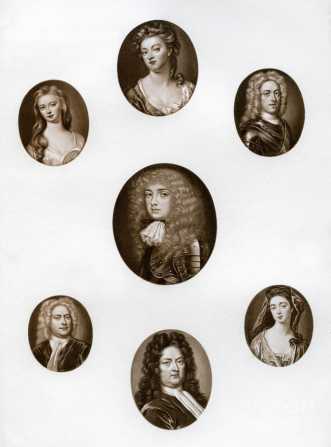 Group Of Portraits, Late 17th - Early Drawing by Print Collector