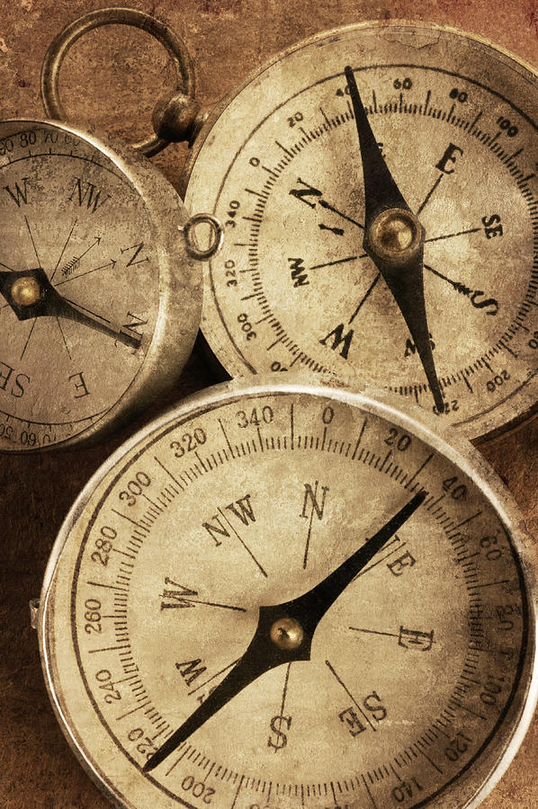 Group Of Three Compasses With Textured Photograph by Dny59