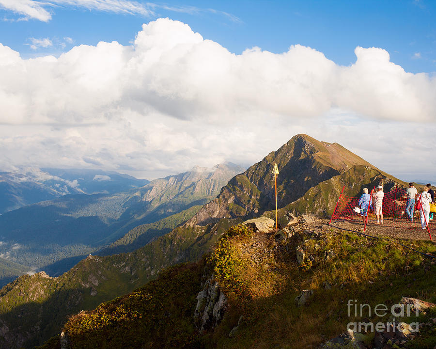 Altitude Photograph - Group Of Tourists On Mountain Top by Olesya Turchuk