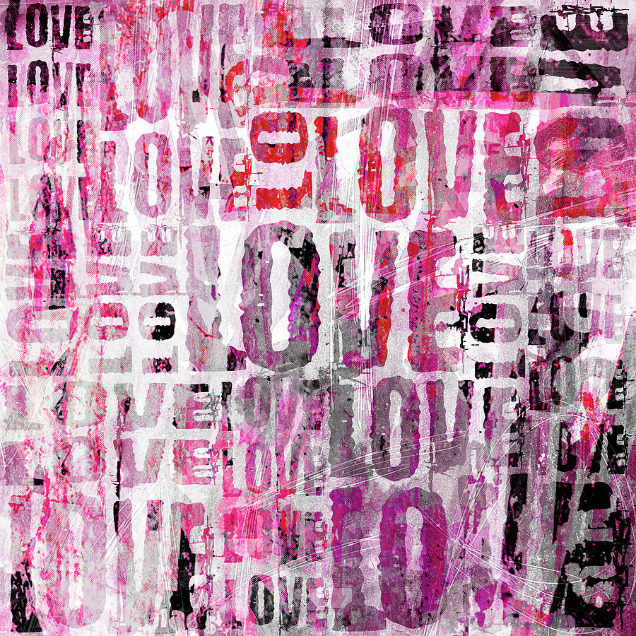 Typography Mixed Media - Grunge Love Square by Roseanne Jones