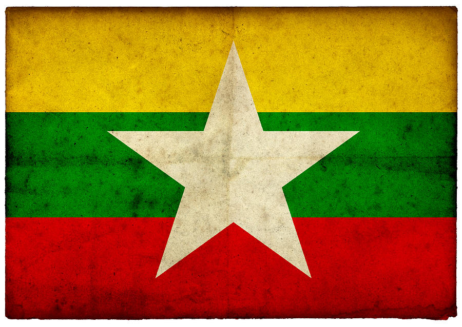 Grunge Myanmar Flag On Rough Edged Old Photograph by Abzee