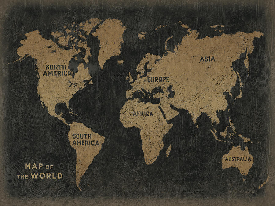 Map Mixed Media - Grunge World Map Black Gold by James Wiens