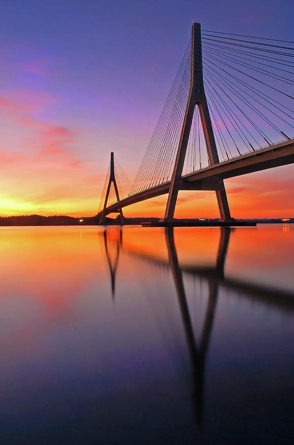 Nature Photograph - Guadiana Bridge Over Sunset by Juampiter