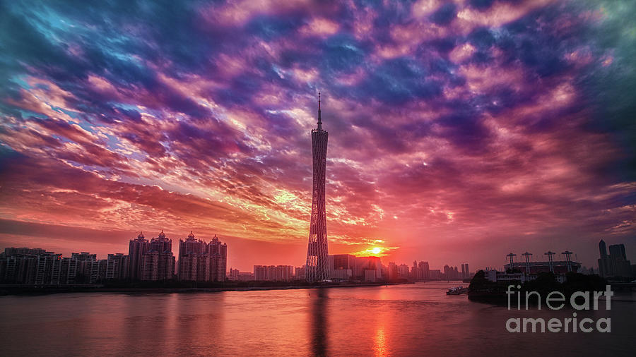 Guangzhou Tower At Sunset, Guangzhou Photograph by Padman Lu