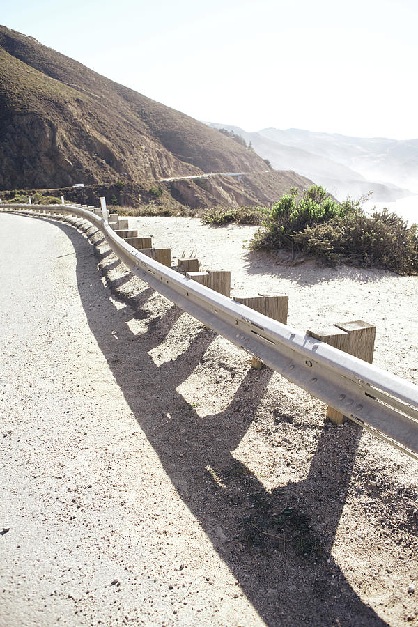 Fall Photograph - Guardrail On Highway 1 With A View Of The Santa Lucia Range And The Pacific Ocean, Big Sur State Park, California, Usa. by Julia Franklin Briggs