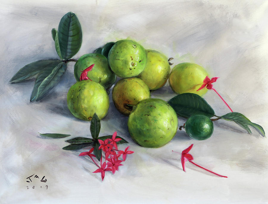 Guavas and Ixora Painting by Jonathan Gladding