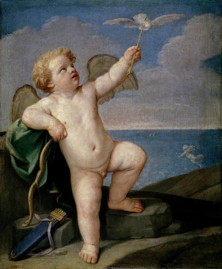 Guido Reni / Cupid, 1637-1638, Italian School, Oil on canvas, 101 cm x 88 cm, P00150. Painting by Guido Reni -1575-1642- Guido Reni / Cupid, 1637-1638, Italian School, Oil on canvas, 101 cm x 88 cm, P00150. Painting by Guido Reni -1575-1642-