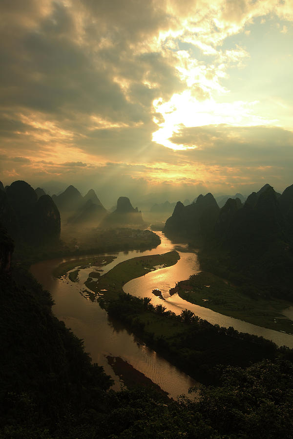 Guilin Hills In Mist At Sunrise Photograph by Bihaibo