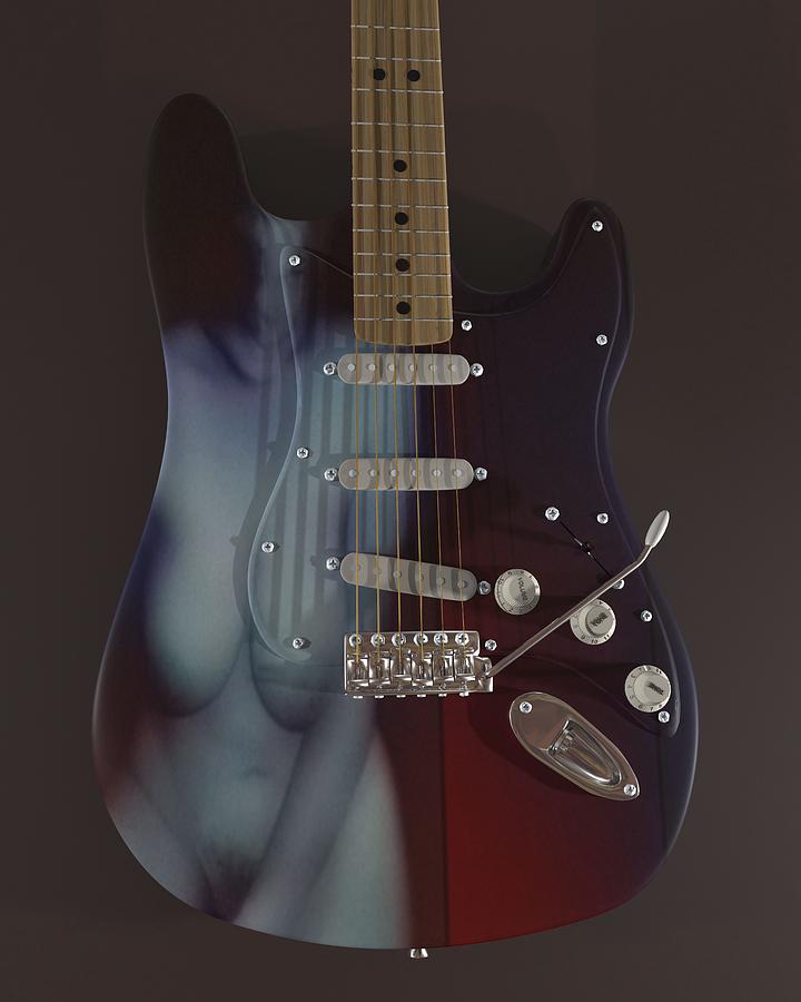 Guitar Blue Nude Digital Art By Digital Custom Guitars