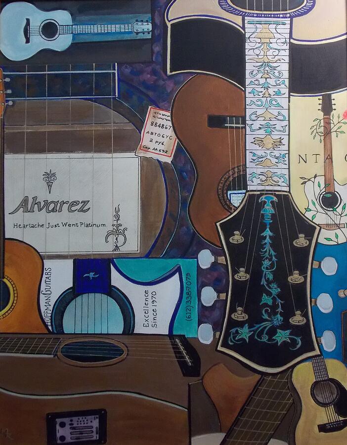 Guitar Collage Painting by Mark Rush - Fine Art America