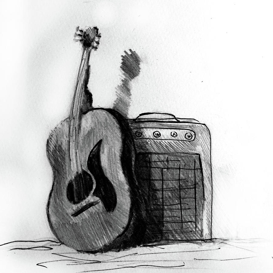 pencil drawing of a guitar