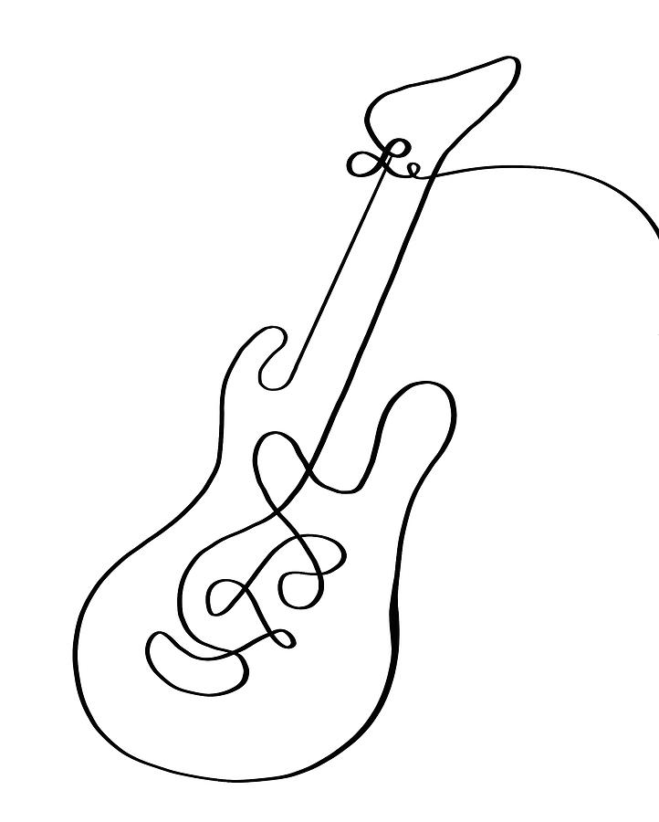 Acoustic guitar sketch. Musical instrument acoustic guitar in doodle style.  | CanStock