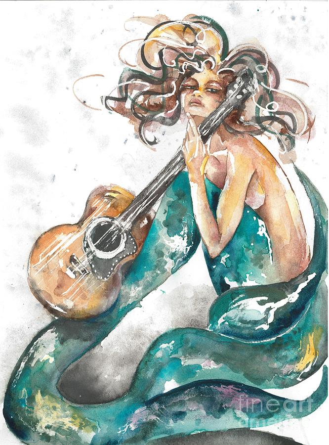 Guitar Mermaid Painting by Norah Daily
