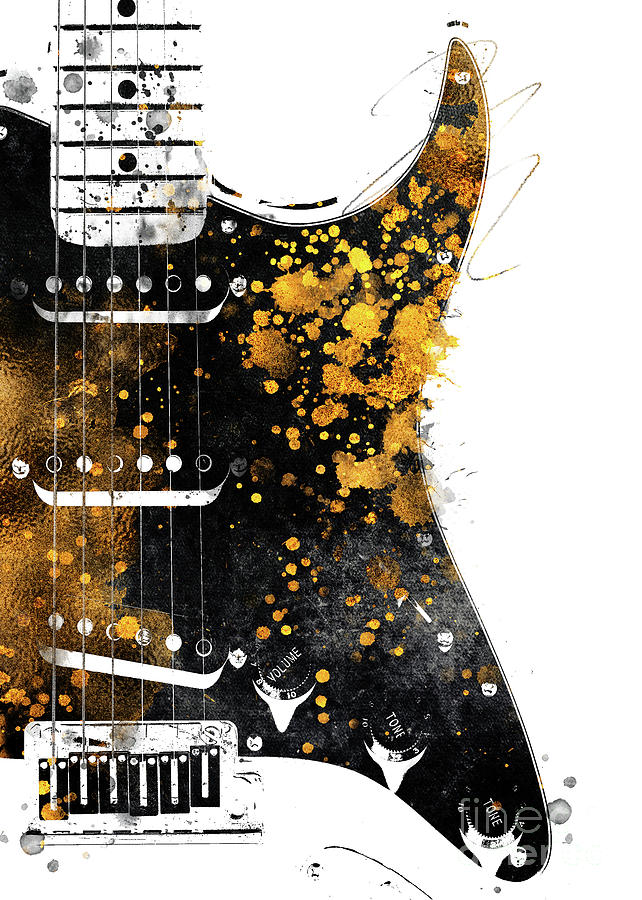 Guitar Music Art Gold And Black Digital Art