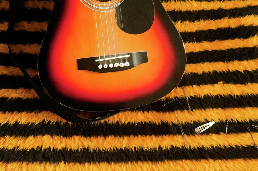 Guitar On Yellow And Black Striped Photograph by Tracy Packer Photography