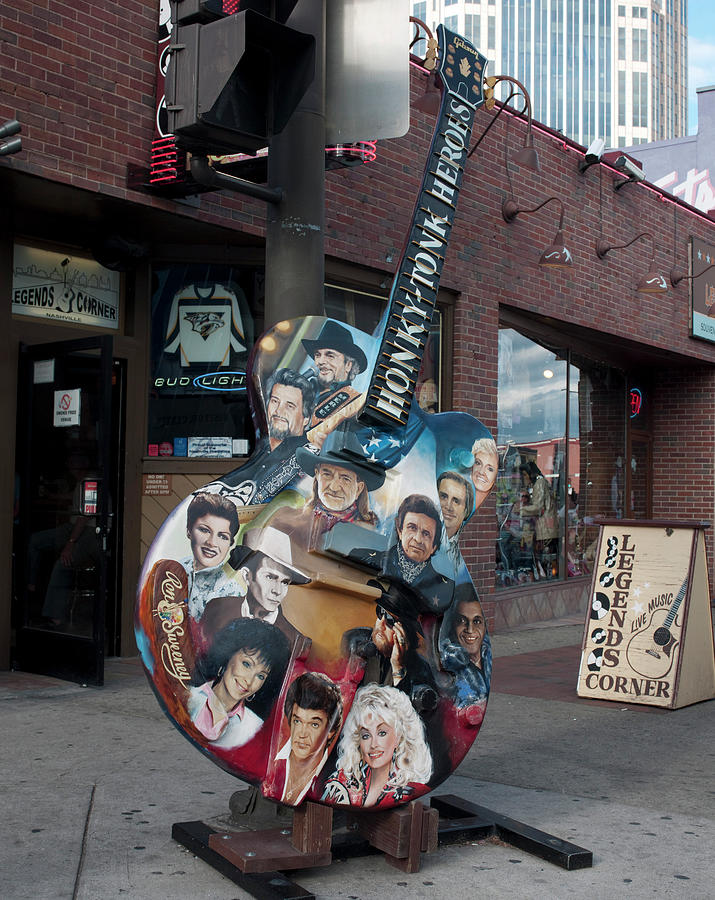 Guitar sign on in front of Legends Corner Bar on Broad Street in Nashville, Tennessee Painting by 