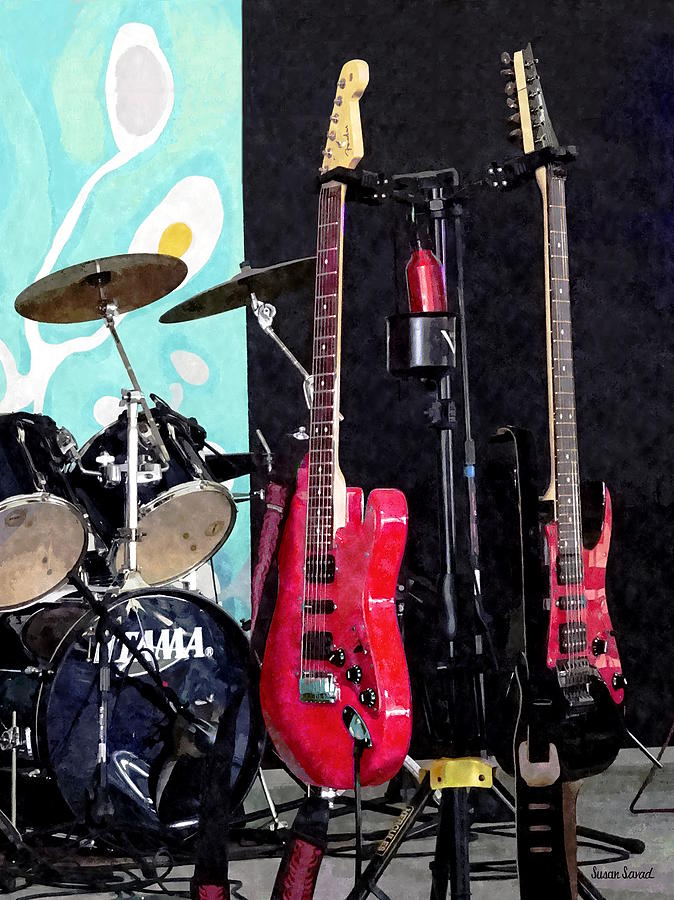 Guitars and Drum Set Photograph by Susan Savad