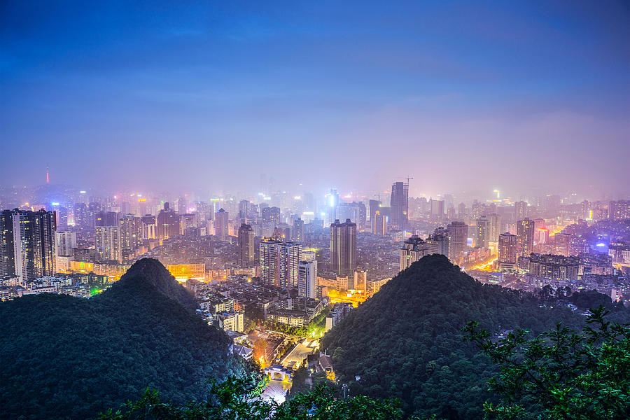 Landscape Photograph - Guiyang, China Cityscape At Night by Sean Pavone