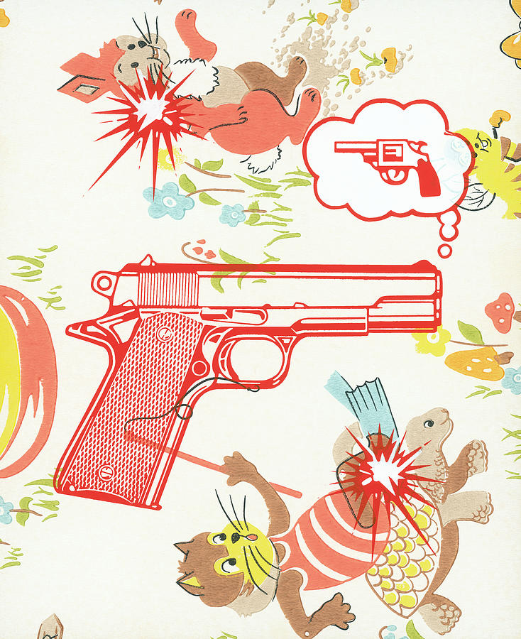 Vintage Drawing - Gun pattern by CSA Images