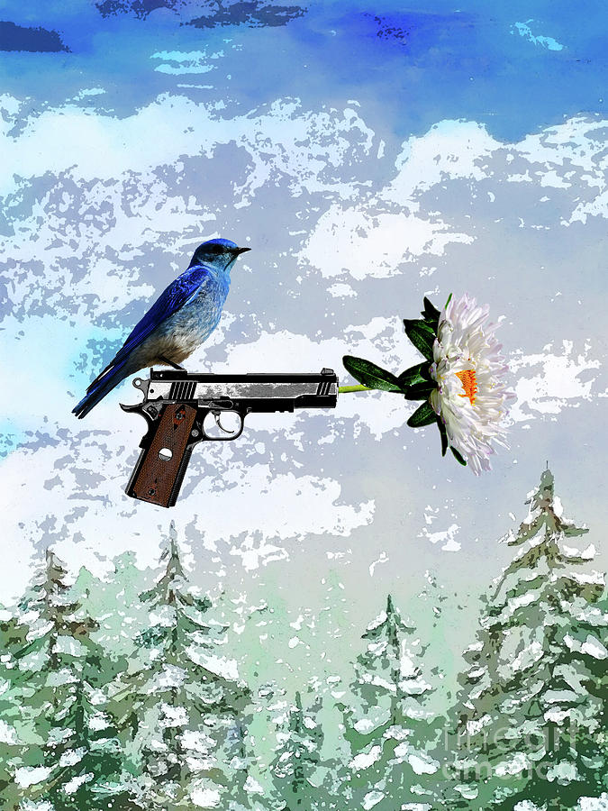 Bluebird of Happiness- Flower in a gun by Shelley Myers Bluebird of Happiness- Flower in a gun by Shelley Myers