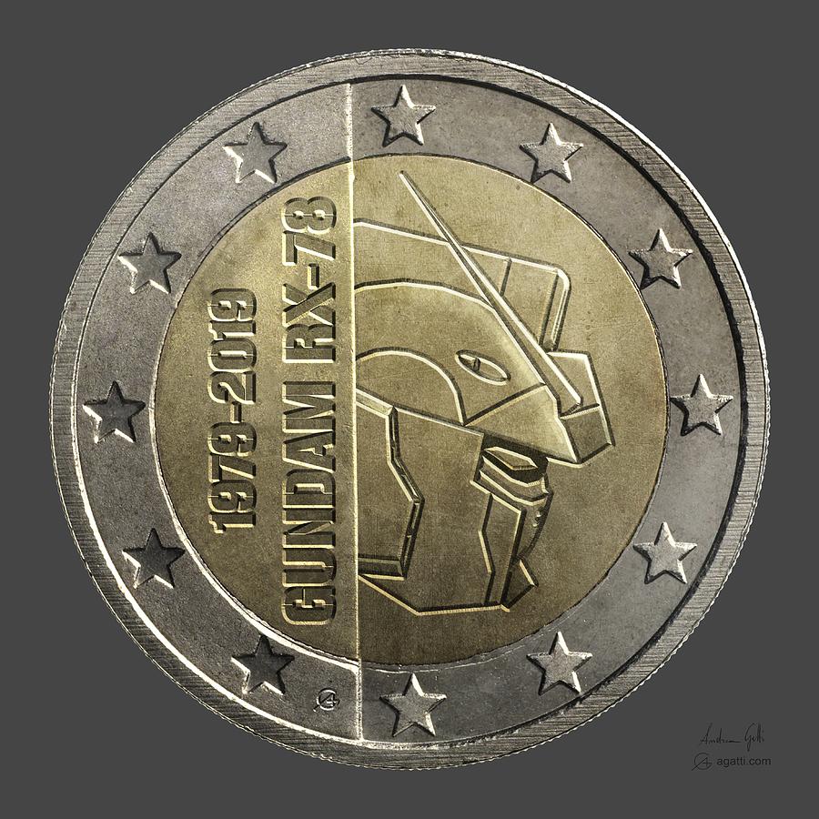 Gundam 40 Coin dark gray Digital Art by Andrea Gatti