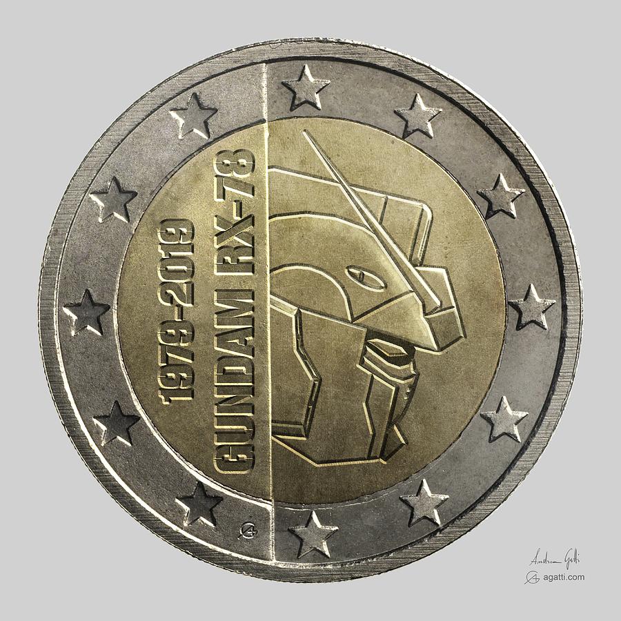 Gundam 40 Coin light gray Digital Art by Andrea Gatti