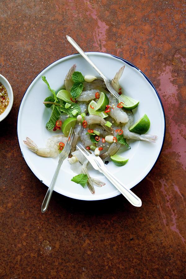 Gung Sot Tsch Nam Pla raw Prawn Salad With Limes And Mint, Thailand Photograph by Michael Wissing