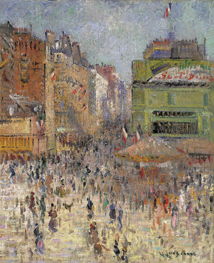 Gustave Loiseau -Paris, 1865-1935-. Rue Clignancourt, Paris, on 14th July -ca. 1925-. Oil on canv... Painting by Gustave Loiseau -1865-1935-