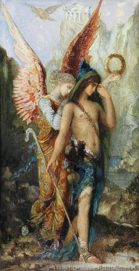 Gustave Moreau -Paris, 1826-1898-. The Voices -ca. 1880-. Watercolor and gouache on paper. 22 x 1... Painting by Gustave Moreau -1826-1898-