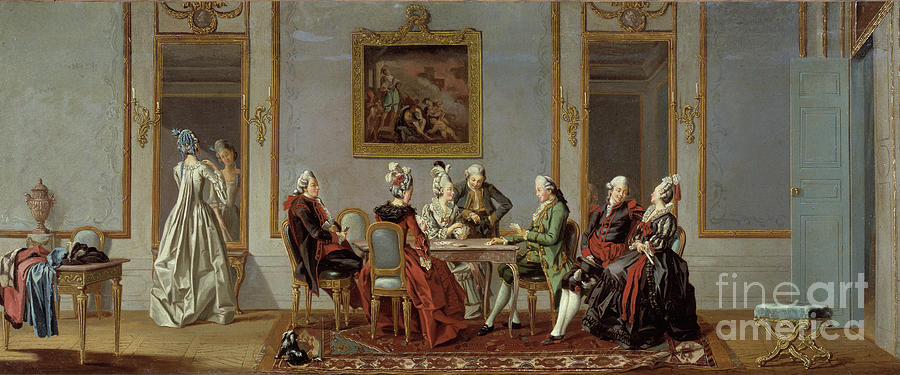 Gustavian Style Interior With Card-players (oil On Canvas) Painting by Pehr Hillestrom