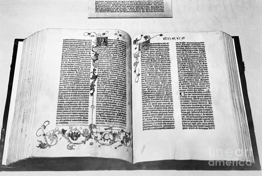 Gutenberg Bible Open To Beginning Photograph by Bettmann