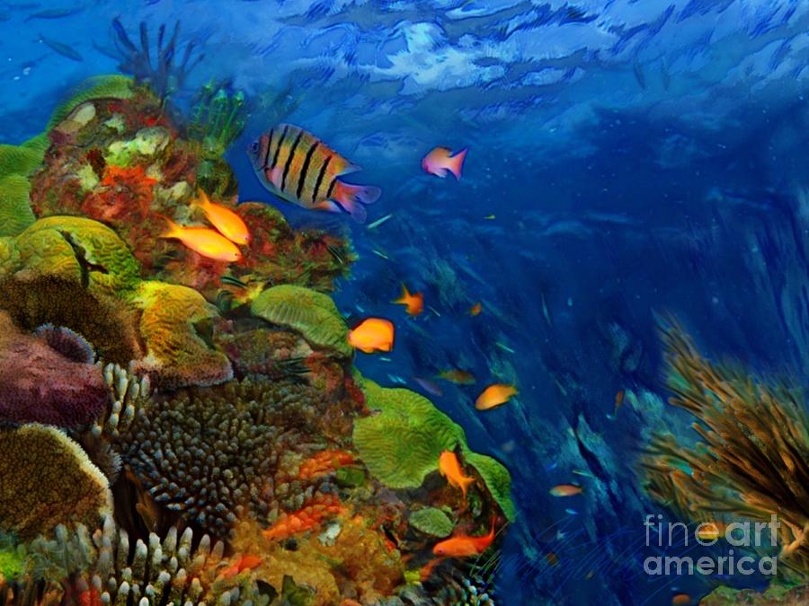H2 Caribbean Underwater Garden - Horizontal Painting by Lyn Voytershark