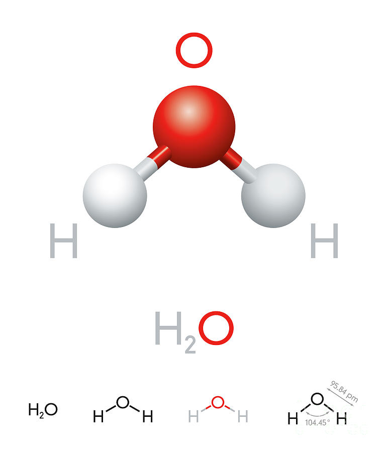 H2O Water molecule model and chemical formula Digital Art by Peter
