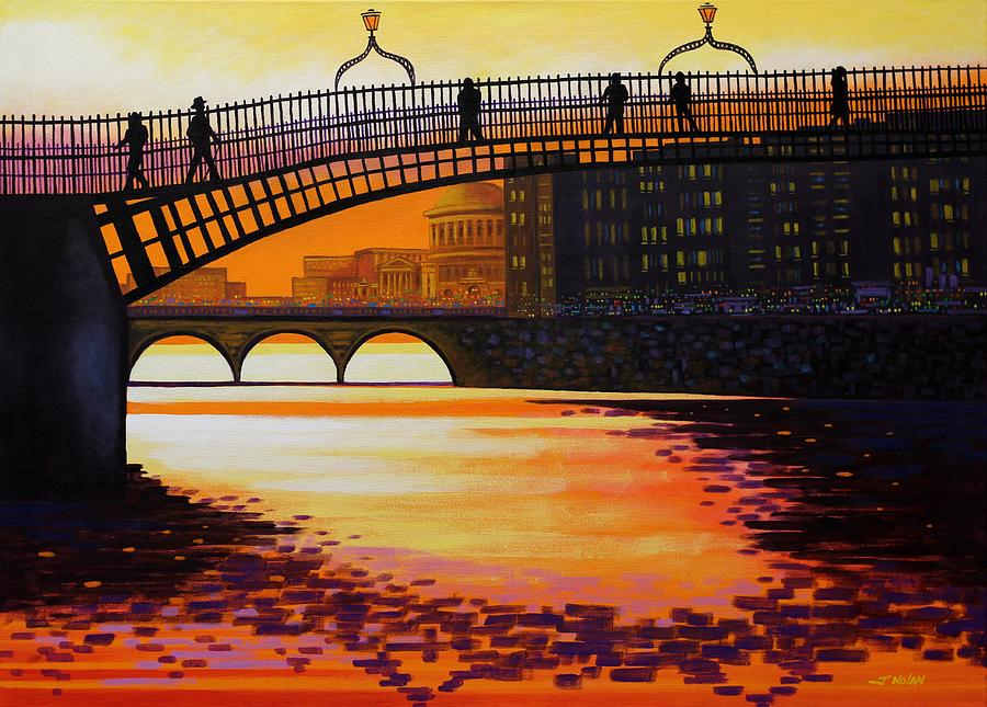 Impressionism Painting - James Joyce Crossing The Ha Penny Bridge  by John  Nolan