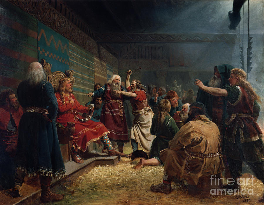 Haakon The Good And Farmers At The Sacrifice Of Cage, 1860 Painting by ...