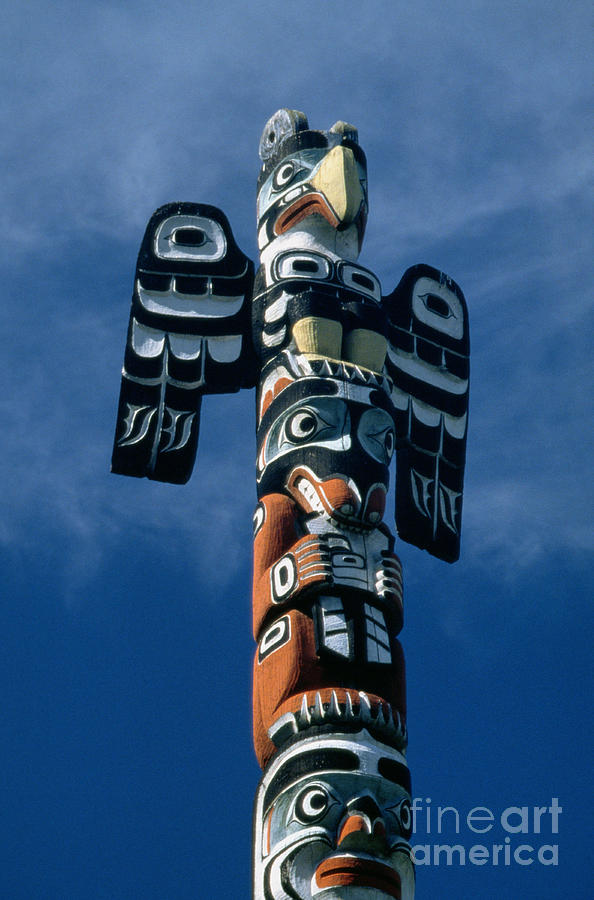 Haida Eagle Clan Totem Pole, Painted Wood Photograph by Canadian School -  Pixels