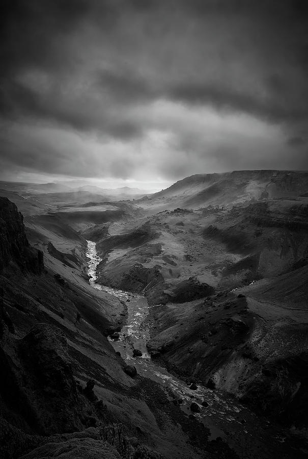 Black And White Photograph - Haifoss Valley II by Jon Glaser