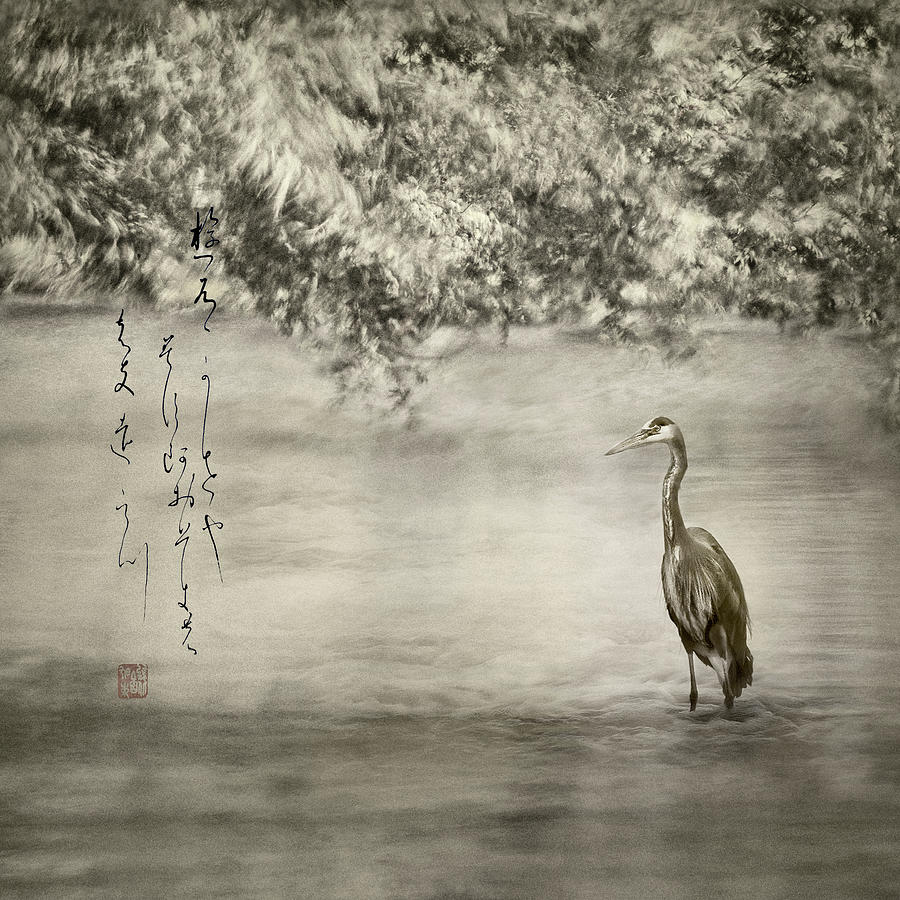 Haiga Water around the Herons Legs Mixed Media by Peter V Quenter