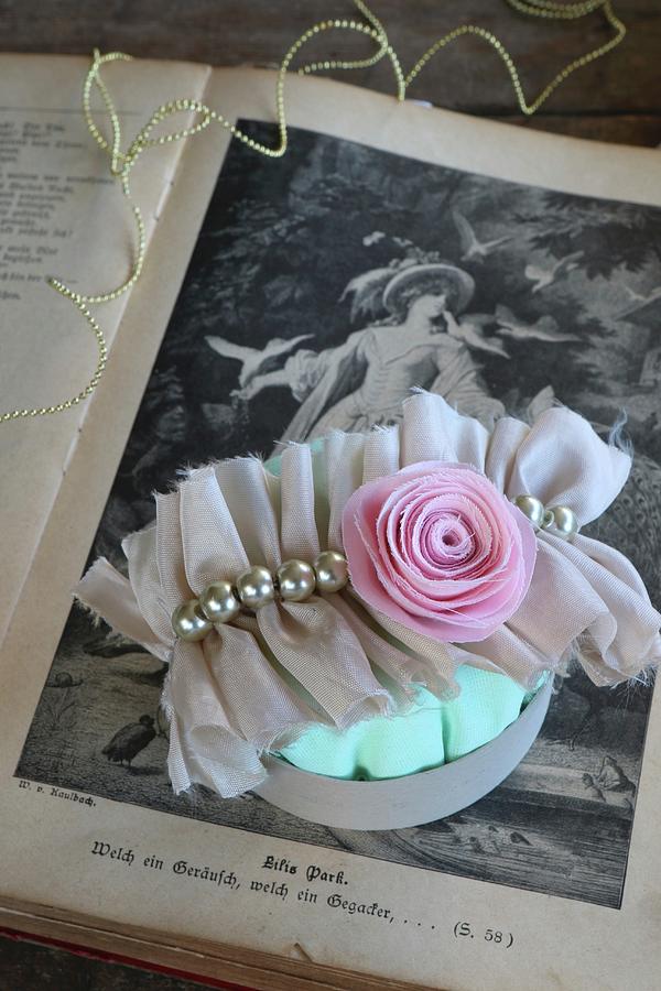 Hair Clip Made From Gathered Fabric, Pearls And Fabric Rose Photograph by Regina Hippel