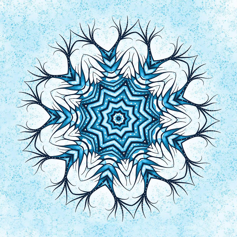 Hairy Snowflake Mandala In Blue Digital Art by Boriana Giormova