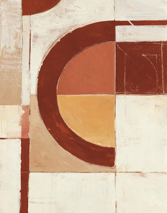 Abstract Painting - Half Circle And Boxes Clay Red Crop by Mike Schick