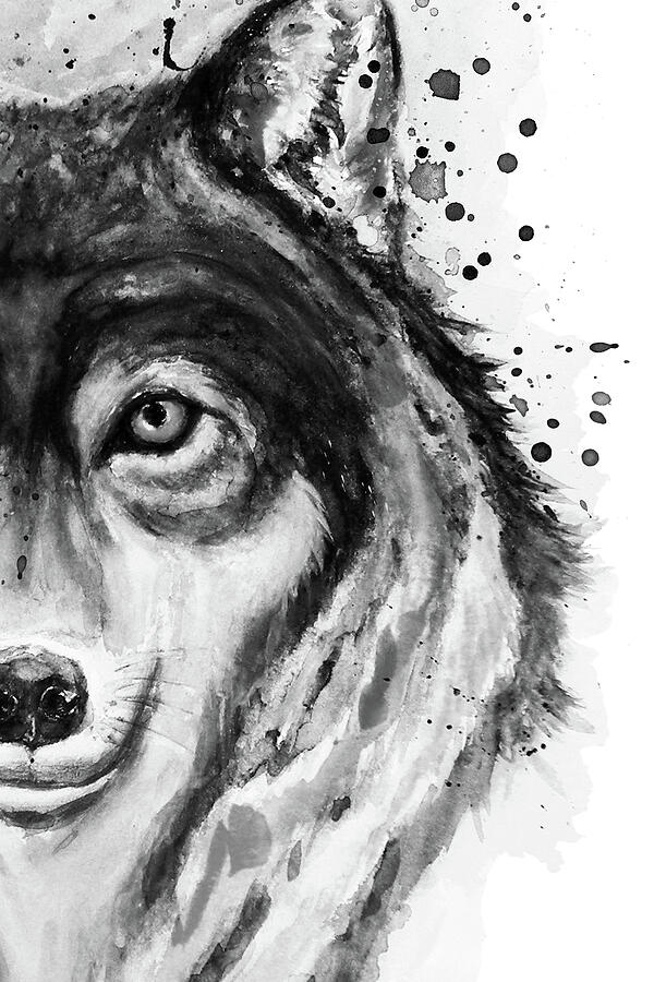 Half-Faced Wolf Close-up Painting by Marian Voicu