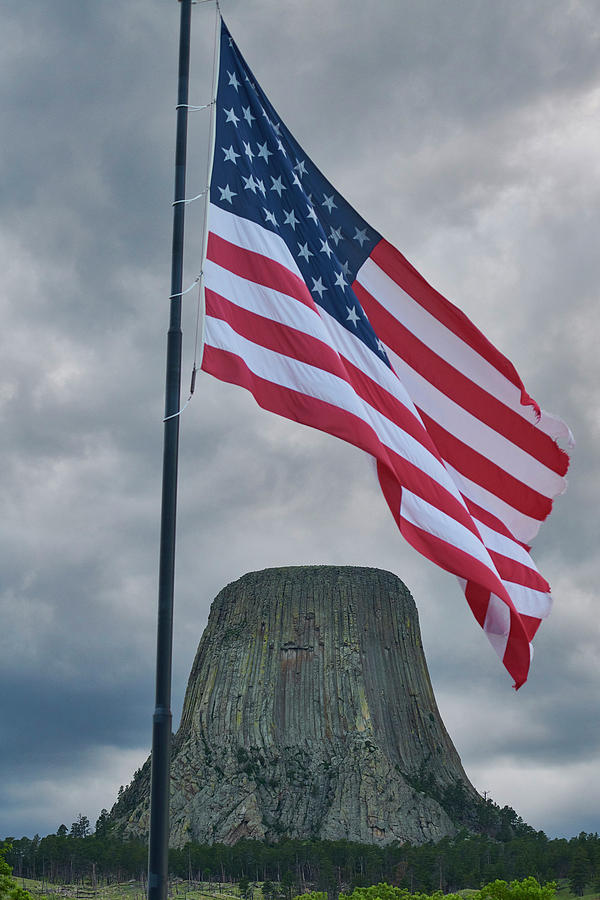 Half Mast Flag Over Devils Tower Photograph by Paul Freidlund