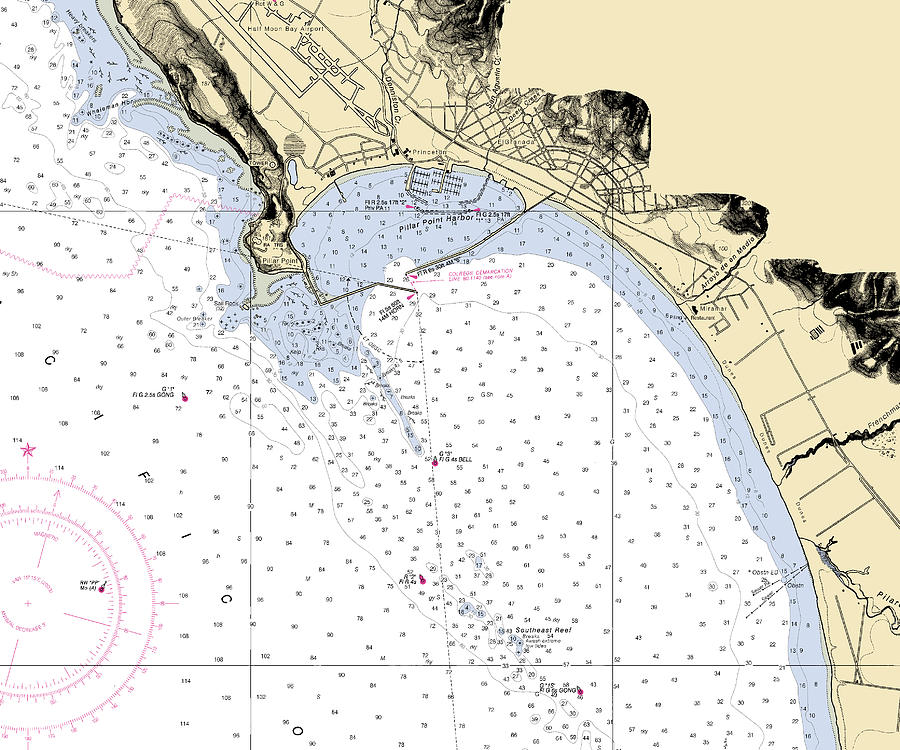 Half-moon-bay -california Nautical Chart _v6 Mixed Media by Sea Koast