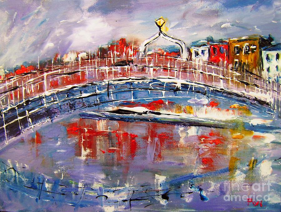 Halfpenny Bridge Dublin Painting 2011 Painting by Mary Cahalan Lee - aka PIXI